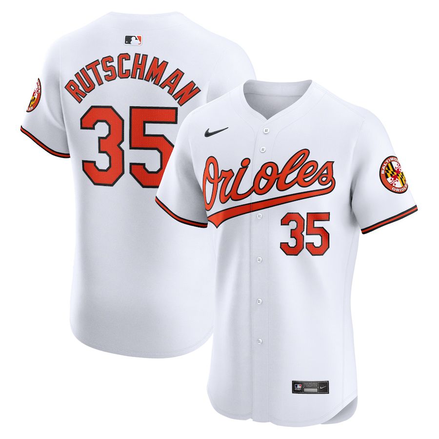 Men Baltimore Orioles 35 Adley Rutschman Nike White Home Elite MLB Jersey